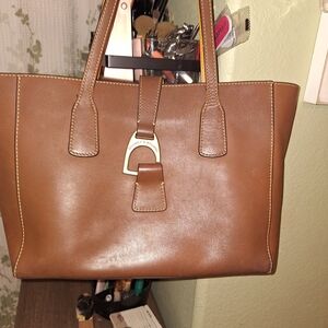 Dooney & Bourke Brown Leather Shoulder Bag with Silver Detail